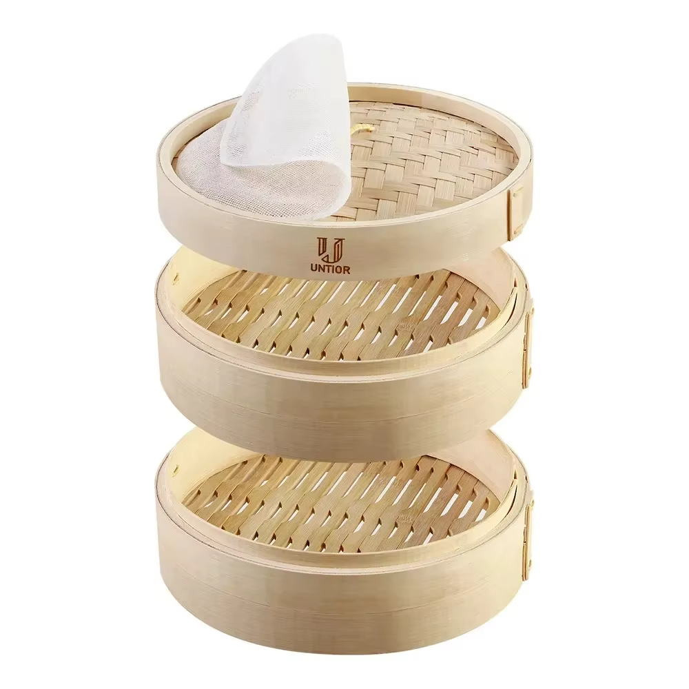 Bao Steamer Bamboo - 10-Zoll-Dampfgarer aus Bambus mit Deckel –