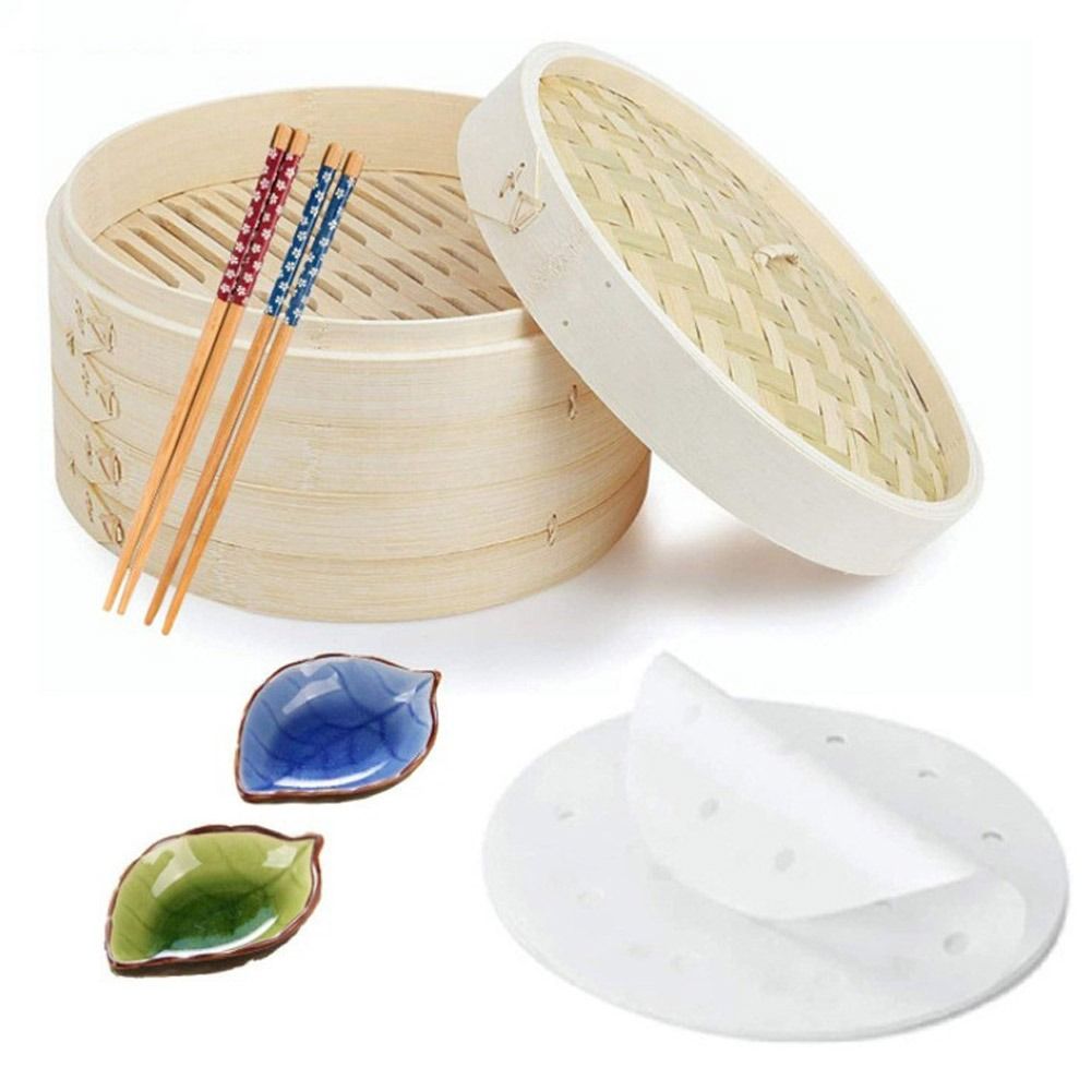 Bao Steamer Bamboo - Chinesischer Dampfgarer aus Bambus, Dimsum-Kochtopf zum