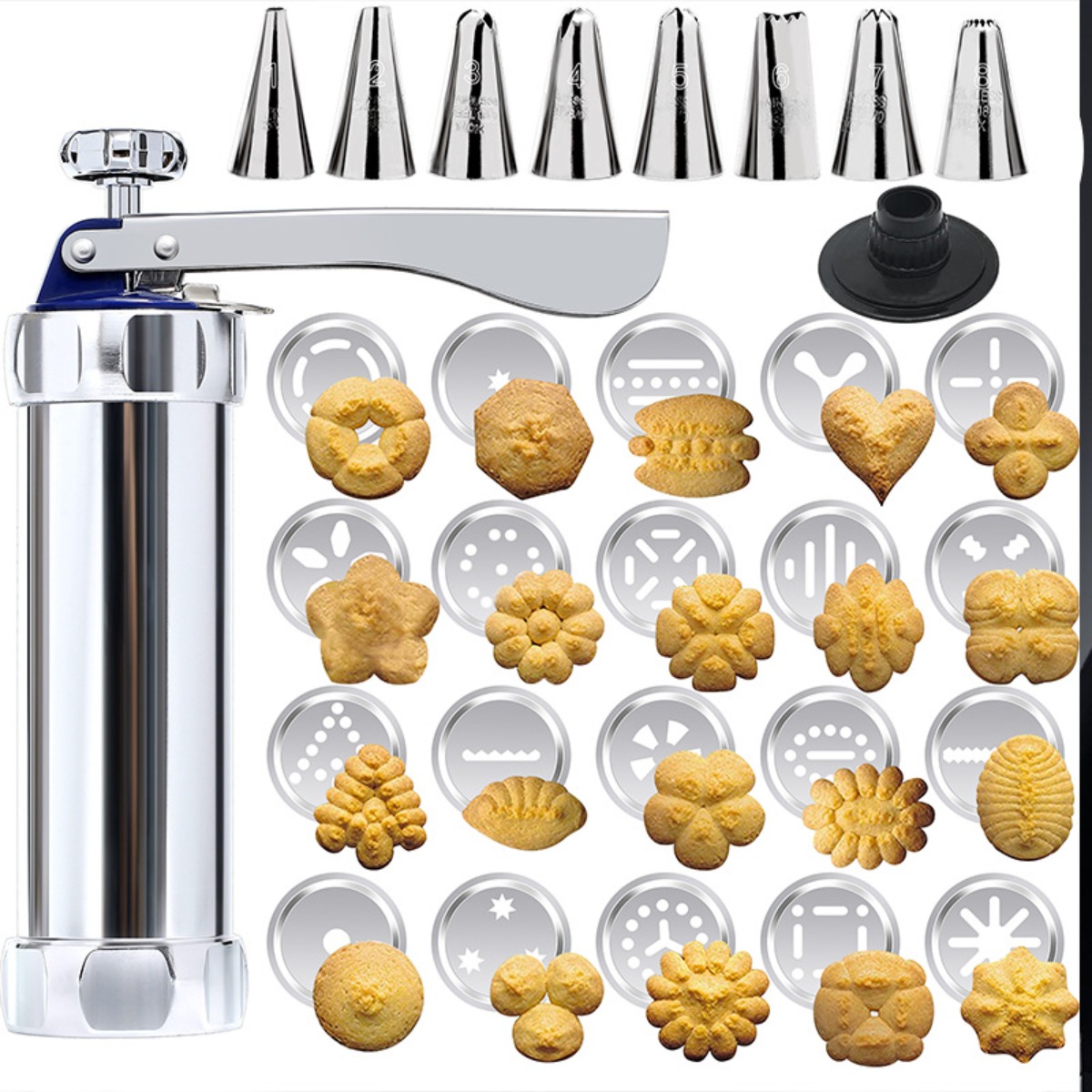 Churros Maker Gun - Edelstahl-Kekspresse-Set mit verstärktem Griff, Keksmacher-Pistole mit