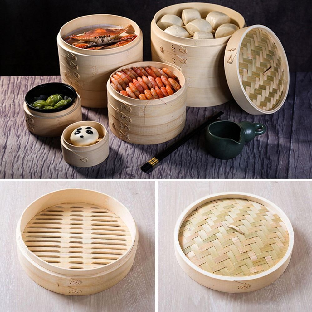 Bao Steamer Bamboo - Chinesischer Bambus-Dampfgarer mit Deckel zum Kochen
