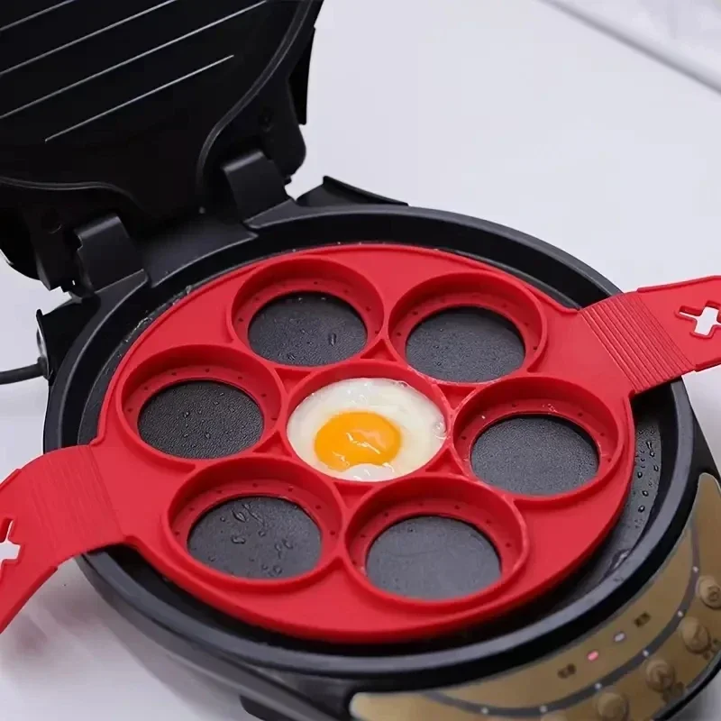 Egg Waffle Pan - Silikon 7-Loch kreisförmige Bratpfanne Frühstück Pfannkuchenform